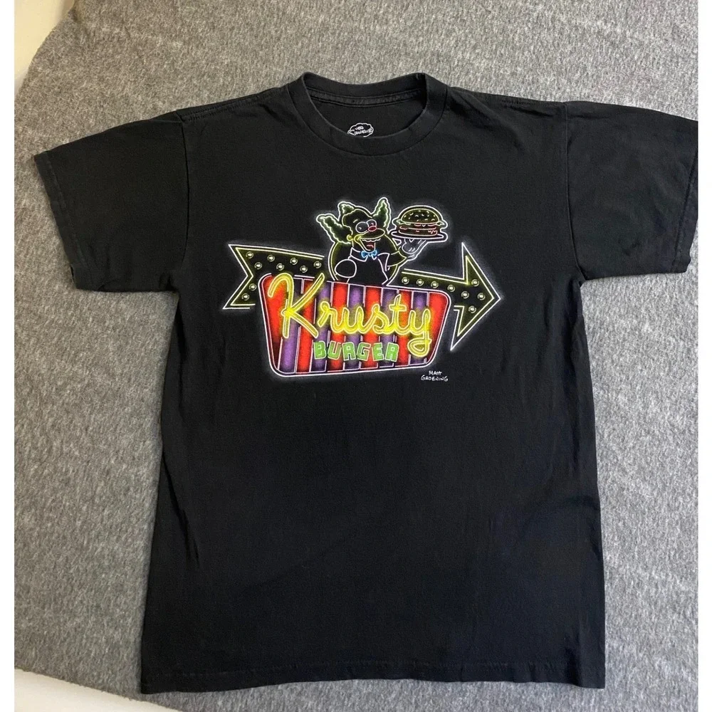The Simpsons Krusty Burger Neon Sign Graphic T-Shirt Black Youth 10/12